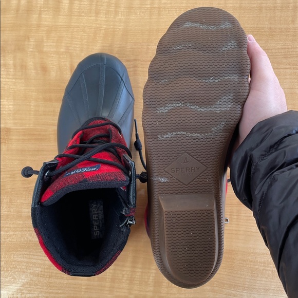 Sperry Syren Red Check Buffalo Plaid Flannel Womens Duck Boots Size 10 - Picture 7 of 12